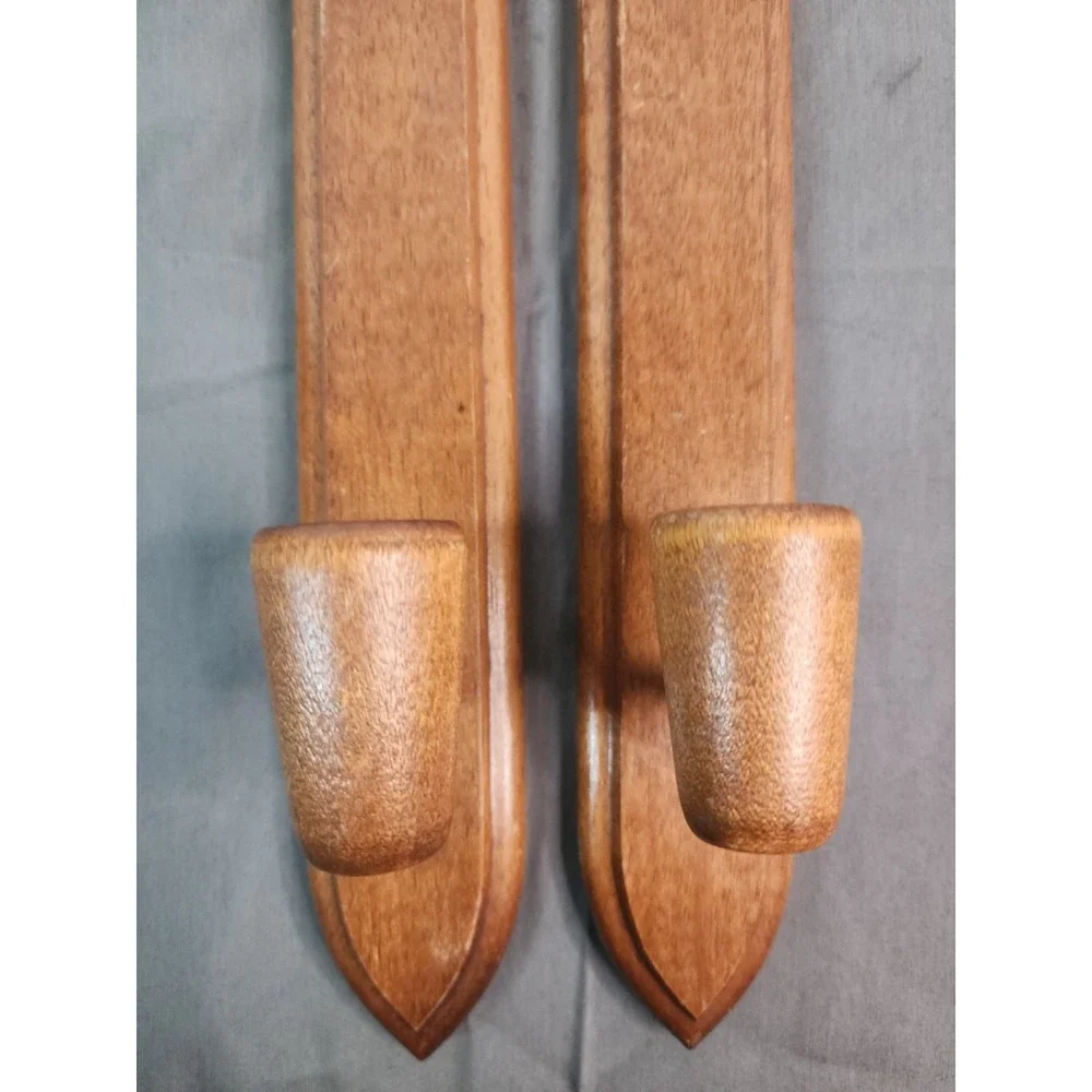 2 HODA Wooden Candle Wall Sconces Mid Century Modern Danish Taper Votive Holder